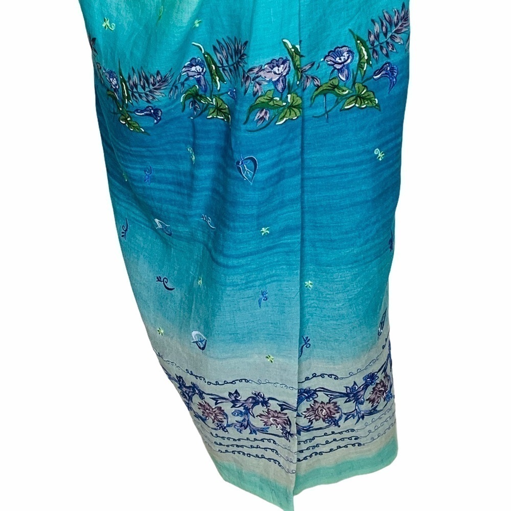 Jenna Ombre Embroidered Linen Sarong Wrap Maxi Skirt Size 12 Blue Green Floral - Picture 7 of 16